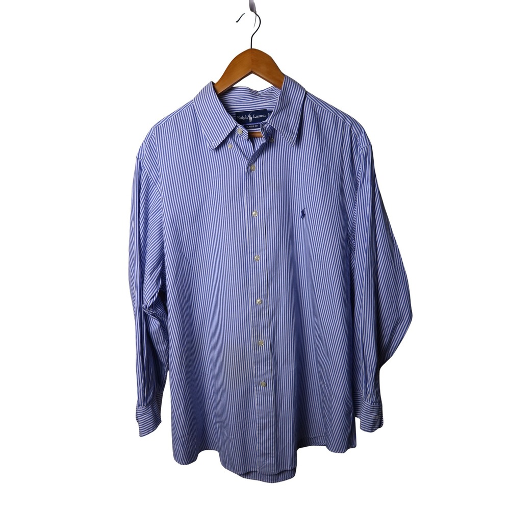 Ralph Lauren Classic Fit Men's XL Blue White Stripe Button Down Pony Shirt